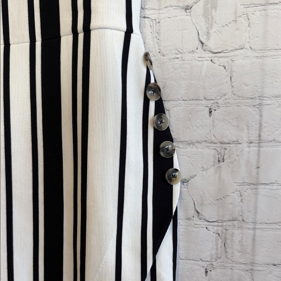 Banana Republic Asymmetrical Black and White Striped Dress With Button Accent 8 - Picture 3 of 6